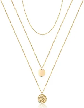Turandoss Dainty Layered Choker Necklace, Handmade 14K Gold Plated Y Pendant Necklace Multilayer Bar Disc Necklace Adjustable Layering Choker Necklaces for Women