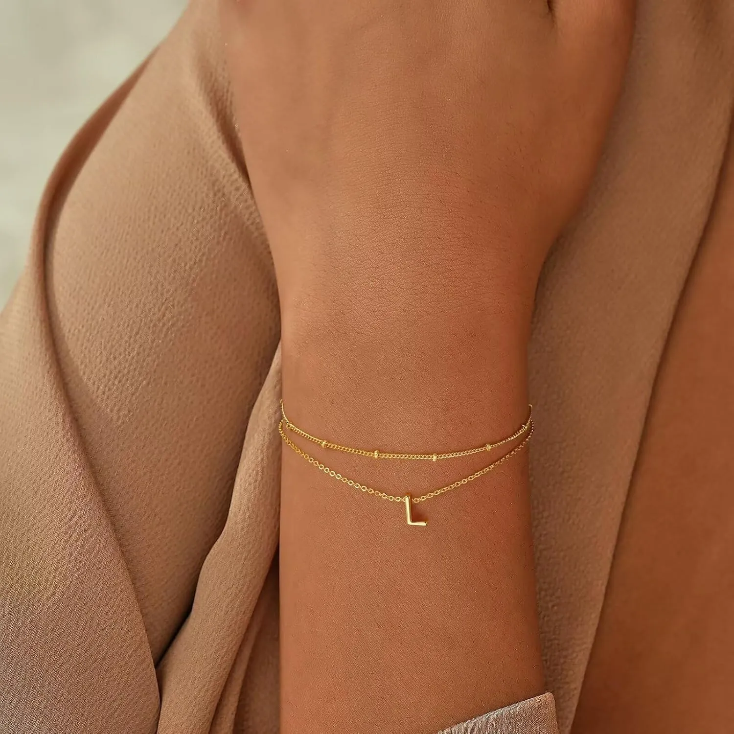 Turandoss Gold Initial Bracelets for Women, Dainty 18K Real Gold Plated Layered Letter A-Z Initial Bracelets Personalized 26 Alphabet Monogram Gold Bracelets for Women Jewelry Gifts Trendy