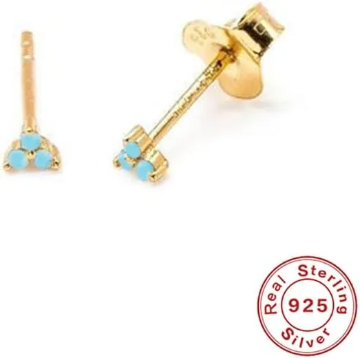 Turquoise Stone Clover Stud Earrings For Women Triangle Small Stud Earrings Piercing 925 Sterling Silver Jewelry