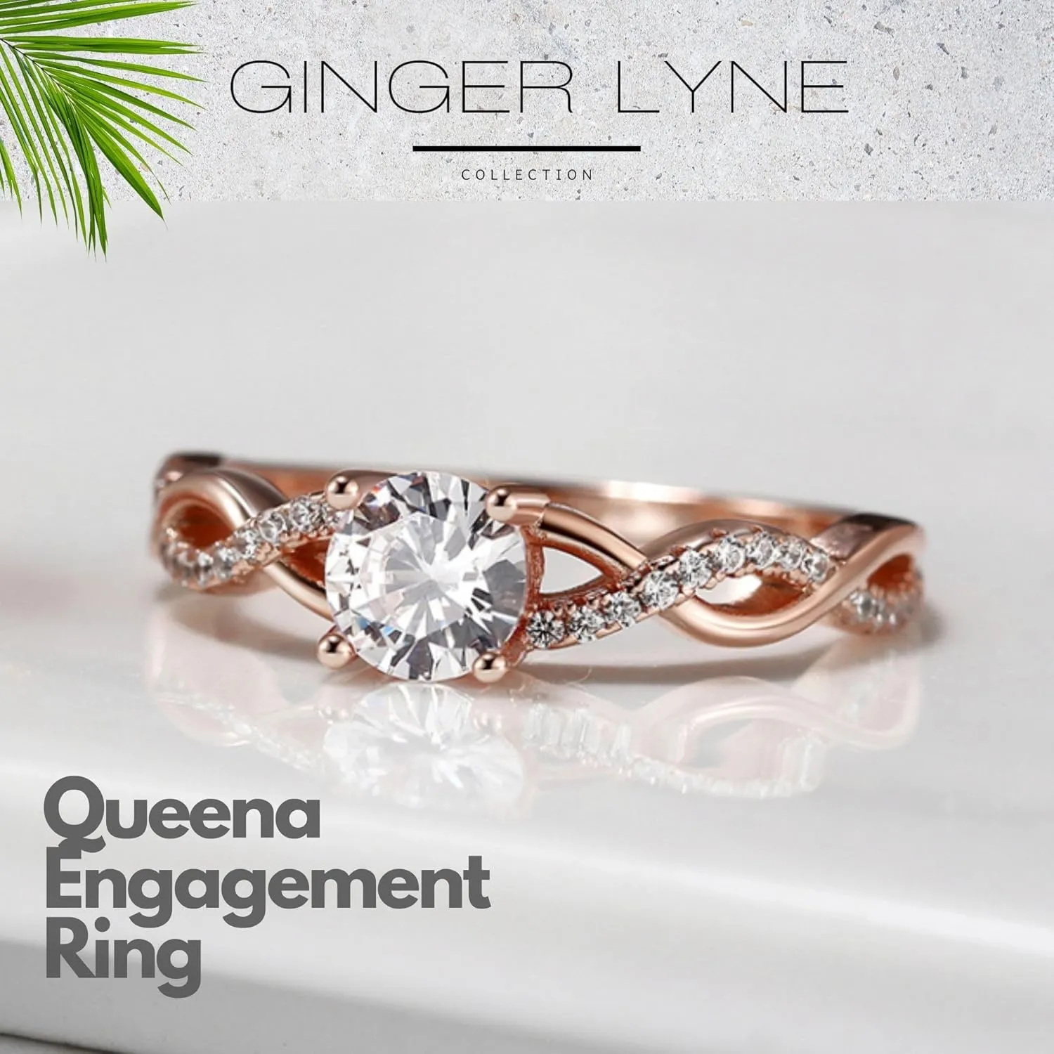 Twist CZ Engagement Rings for Women by Ginger Lyne | 1 Ct Faux Black Diamond Ring | 925 Sterling Silver 14k Gold Wedding Bridal for Women | Travel or Promise Wedding for Her
