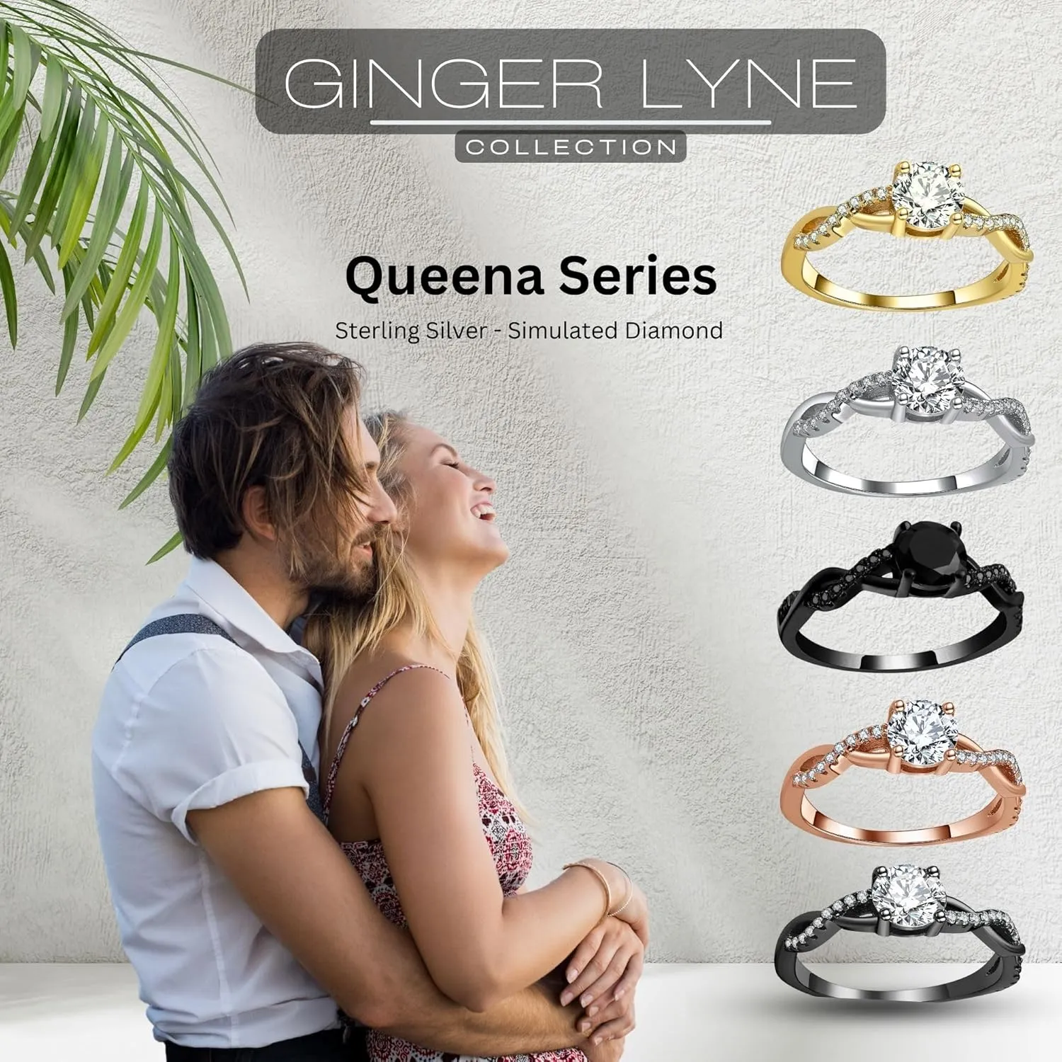 Twist CZ Engagement Rings for Women by Ginger Lyne | 1 Ct Faux Black Diamond Ring | 925 Sterling Silver 14k Gold Wedding Bridal for Women | Travel or Promise Wedding for Her