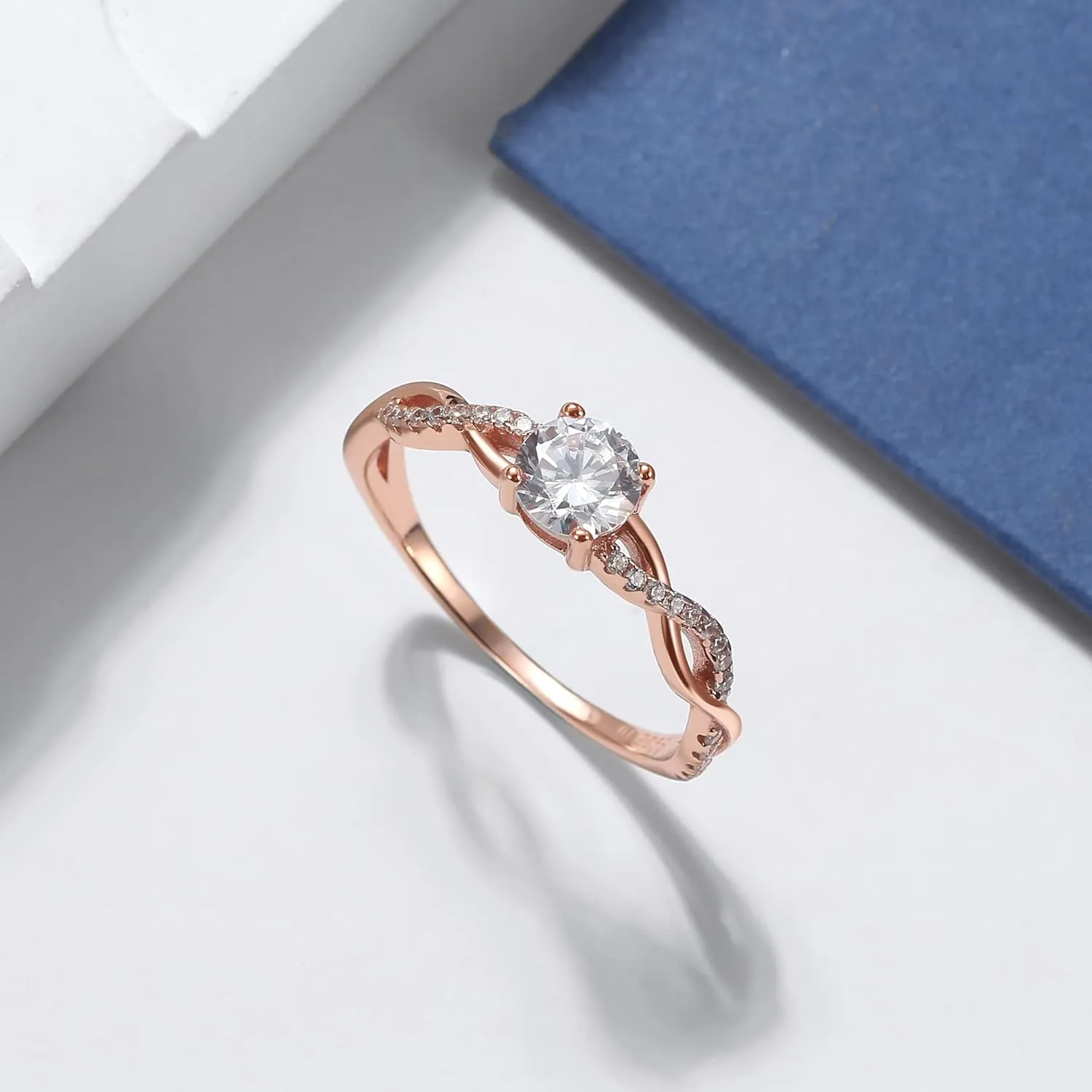 Twist CZ Engagement Rings for Women by Ginger Lyne | 1 Ct Faux Black Diamond Ring | 925 Sterling Silver 14k Gold Wedding Bridal for Women | Travel or Promise Wedding for Her
