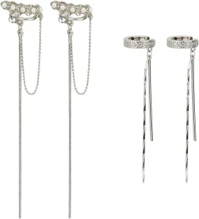 UNICRAFTALE 2 Pairs 2 Styles Ear Cuff Tassel Earrings for Women Hoop Huggie Ear Cuffs Earrings Tassel Clip On Earring Crystal Ear Cuff Rhinestone Tassel Earrings Non-Piercing Earrings