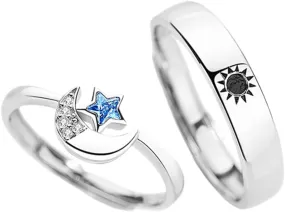 Unique Couples Matching Ring Set Sun Moon Star Jewelry Ideal for Couples