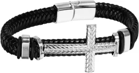 Unique Mens Jewelry Braided Pu Leather Bracelet Cross Woven Bangle Fashion Accessory