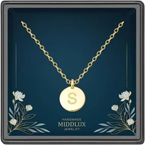 Unique Personalized Gifts for Her, Letter Double Side Engraved Disc Pendant Necklace, Initial Necklaces for Women Girls