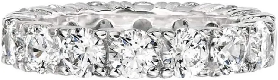 Unisex 4mm Eternity Cubic Zirconia CZ Tennis Ring Silver Finish Stackable Eternity Engagement Wedding Band for Men and Women ICY CZ Pinky Ring