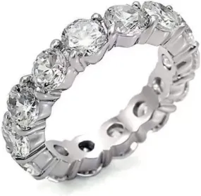 Unisex 4mm Eternity Cubic Zirconia CZ Tennis Ring Silver Finish Stackable Eternity Engagement Wedding Band for Men and Women ICY CZ Pinky Ring
