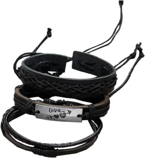 VALICLUD Men's Jewelry Hip-hop Cowhide Bracelet Set Vintage Black Spikes Rhinestones Decorative Hand Chain Adjustable Wrist Chain
