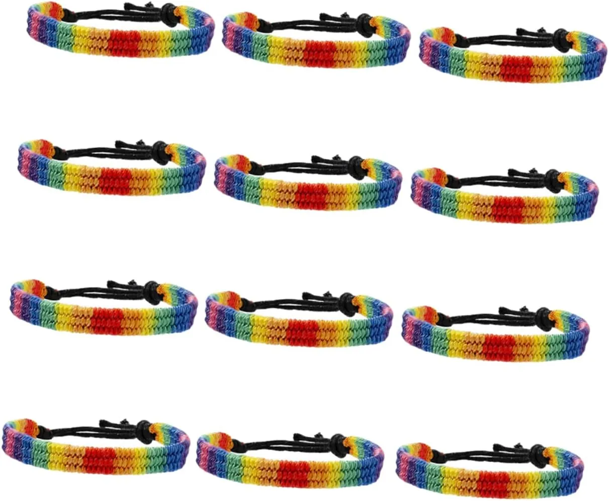 VALICLUD Woven Pride Bracelet for Women Men 12pcs Rainbow Friendship String Couples Bracelet