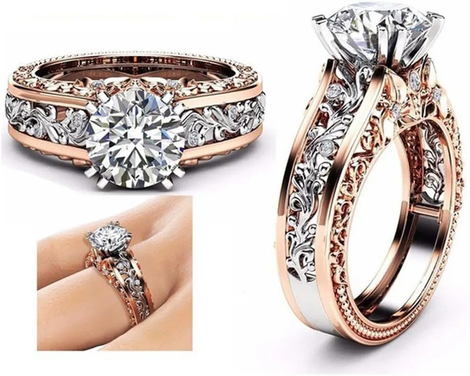 Vintage Champagne Cubic Zirconia Anniversary Engagement Ring for Women 925 Silver Gold Plated Wedding/Bridal Ring