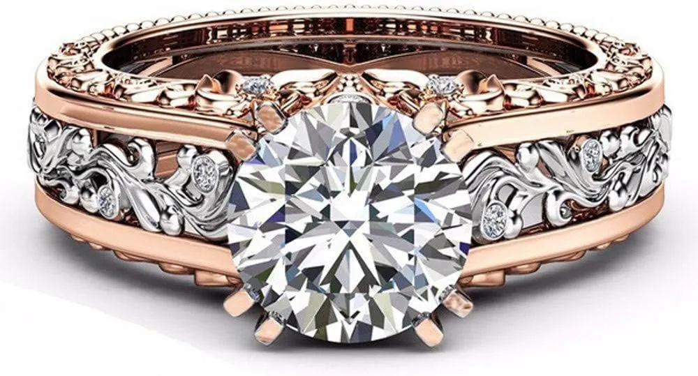 Vintage Champagne Cubic Zirconia Anniversary Engagement Ring for Women 925 Silver Gold Plated Wedding/Bridal Ring