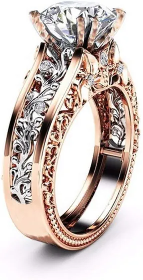 Vintage Champagne Cubic Zirconia Anniversary Engagement Ring for Women 925 Silver Gold Plated Wedding/Bridal Ring