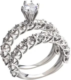 Vintage Cubic Zirconia Wedding Band Twisting Pave Set Engagement Rings for Women Round Cut Bridal Ring Sets Silver