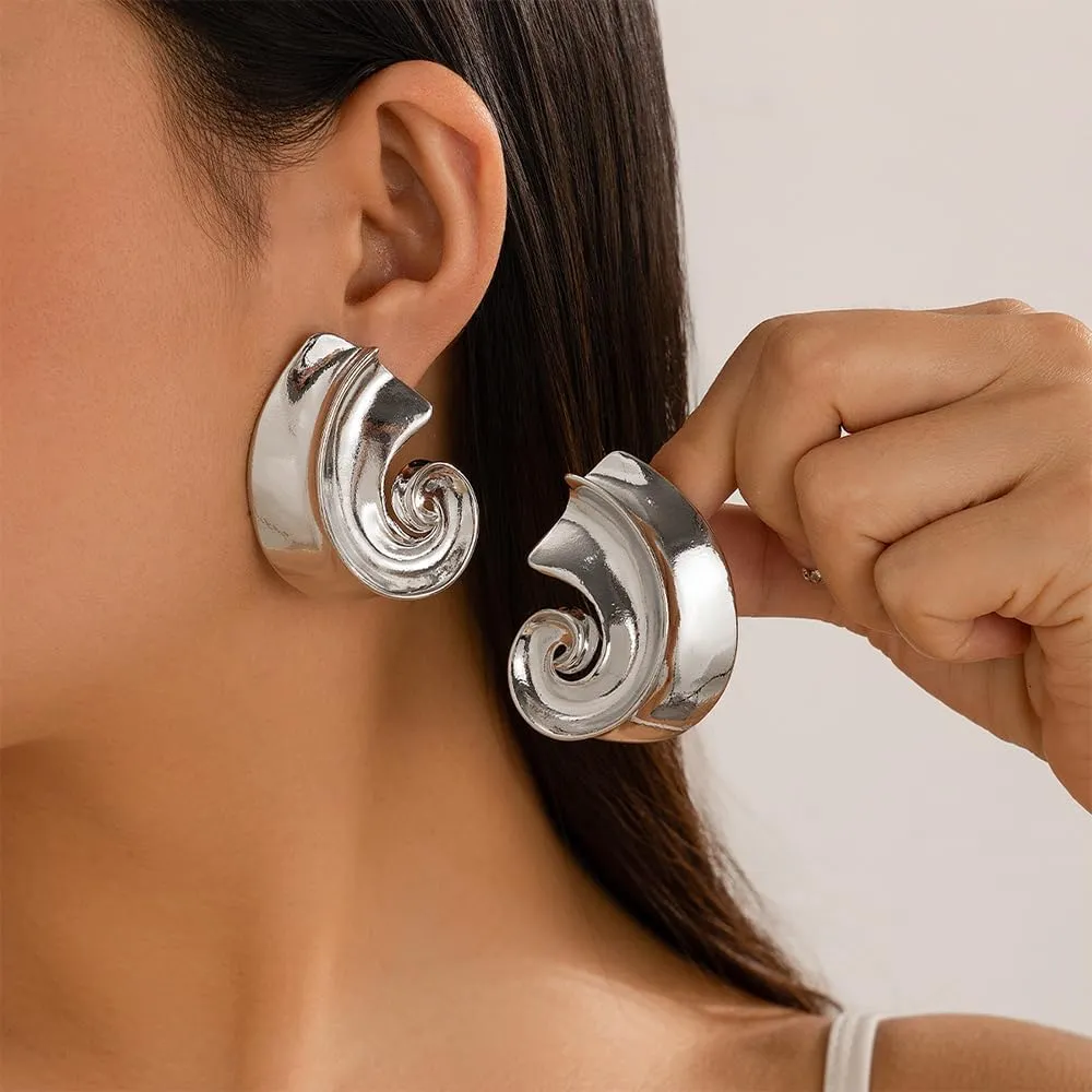Vintage Gold Spiral Dangle Drop Earrings for Women Trendy Chunky Silver Statement Stud Earrings Lightweight Earrings Jewelry Gifts