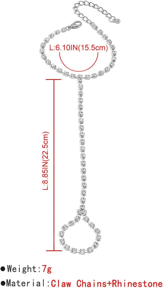 Vintage Hand Chain Bracelet Ring for Women Shiny Tennis Rhinestones Slave Bracelet Layered Adjustable Finger Ring Bangle Bracelets Hand Jewelry Accessories