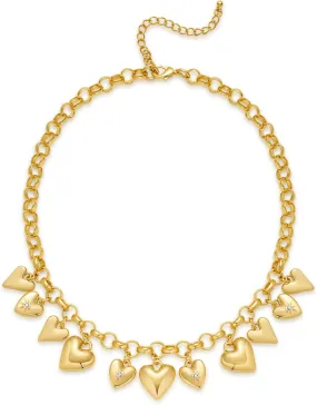 Vintage Heart Necklace Dainty 14k Gold Plated Charm Necklace for Women Hypoallergenic Heart Pendant Choker Necklace Chunky Silver Heart Necklace Statement Necklaces for Women Trendy
