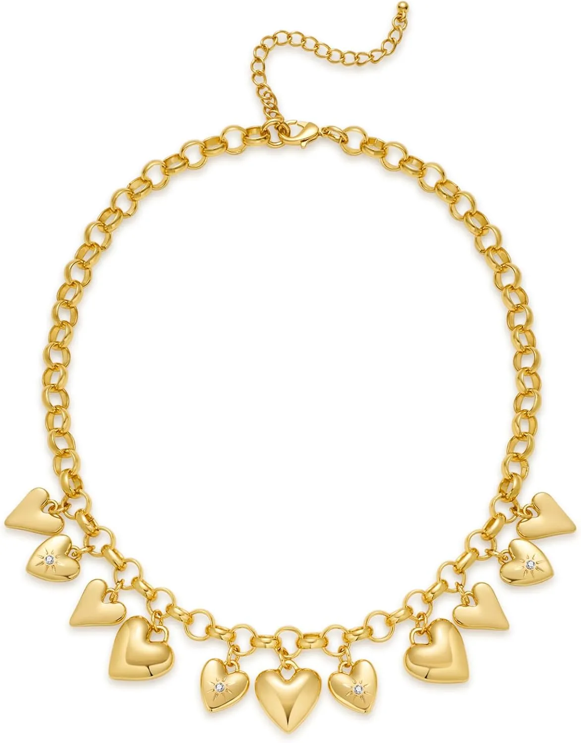 Vintage Heart Necklace Dainty 14k Gold Plated Charm Necklace for Women Hypoallergenic Heart Pendant Choker Necklace Chunky Silver Heart Necklace Statement Necklaces for Women Trendy