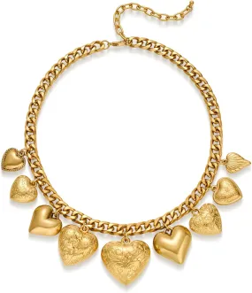 Vintage Heart Necklace Dainty 14k Gold Plated Charm Necklace for Women Hypoallergenic Heart Pendant Choker Necklace Chunky Silver Heart Necklace Statement Necklaces for Women Trendy