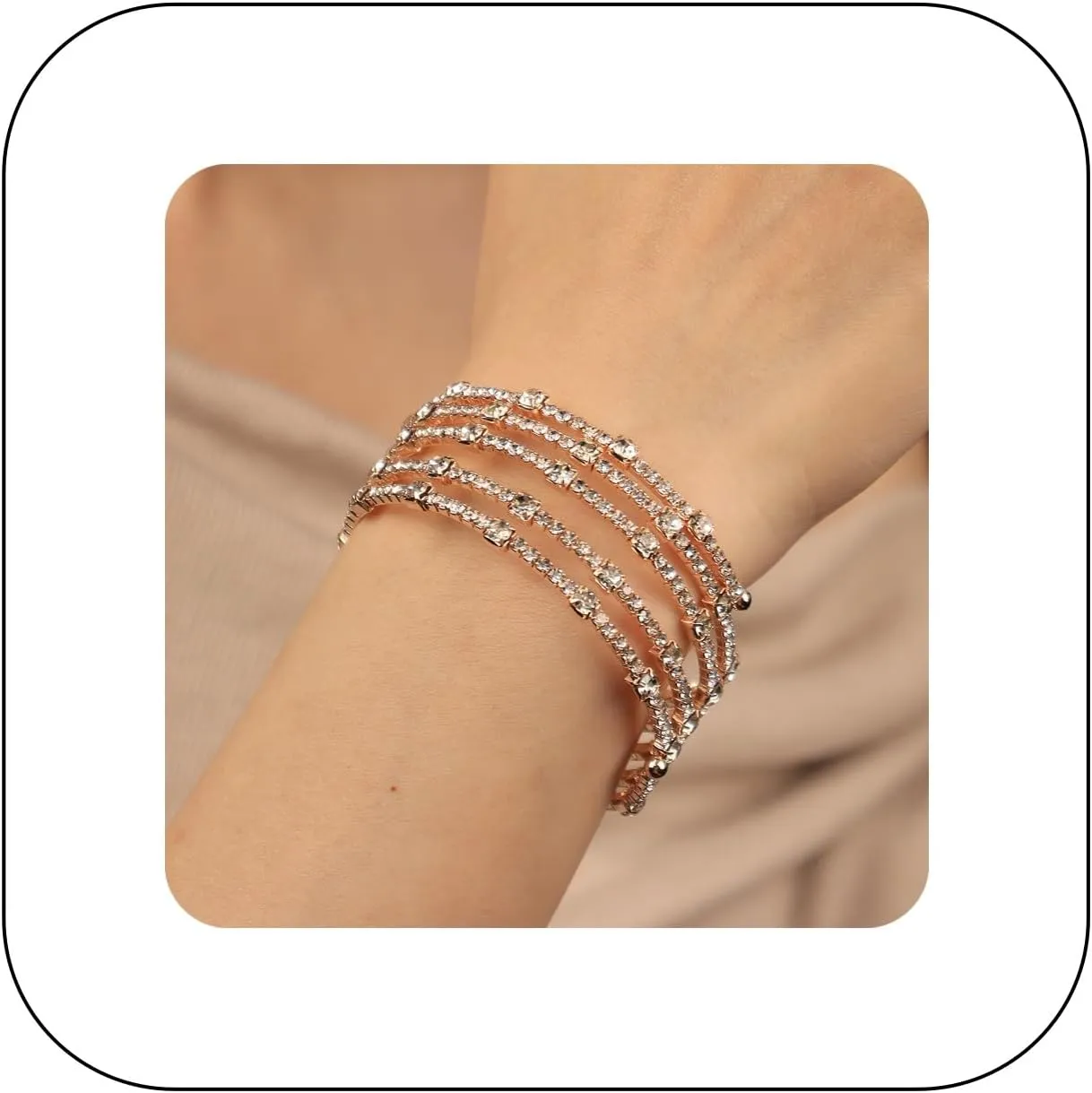 Vintage Multi-Layer Crystal Rhinestone Cuff Bracelet Sparkling Teardrop Crystals Open Cuff Wristlet Bridal Wedding Hand Accessories Prom Party Jewelry