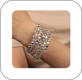 Vintage Rhinestone Cuff Bracelet Layered Crystal Bangle Adjustable Chunky Wrist Arm Cuff Bridal Wedding Festival Prom Party Costume Statement Accessories