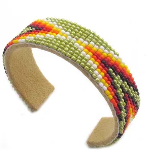 Viva Handmade Beaded Bracelet, Native American Style Seed Beads Cuff Bracelet, Green Orange Butterfly Beaded Leather Bracelet Unisex. B53/7