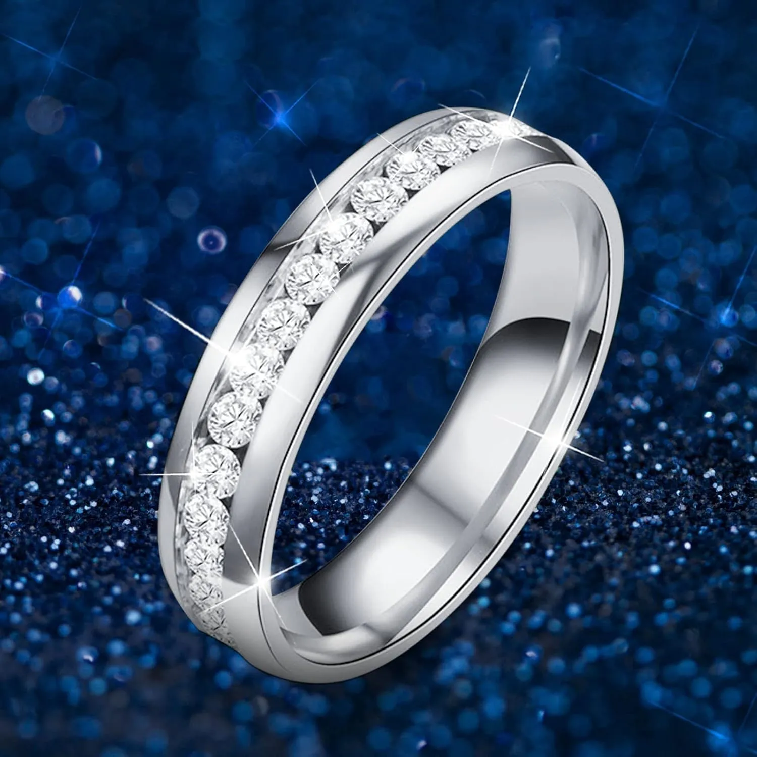 Wedding Band for Women,Gold Plated Solid Sterling Sliver Tiny Cubic Zirconia Inlaid Rings Stackable Eternity Promise Rings