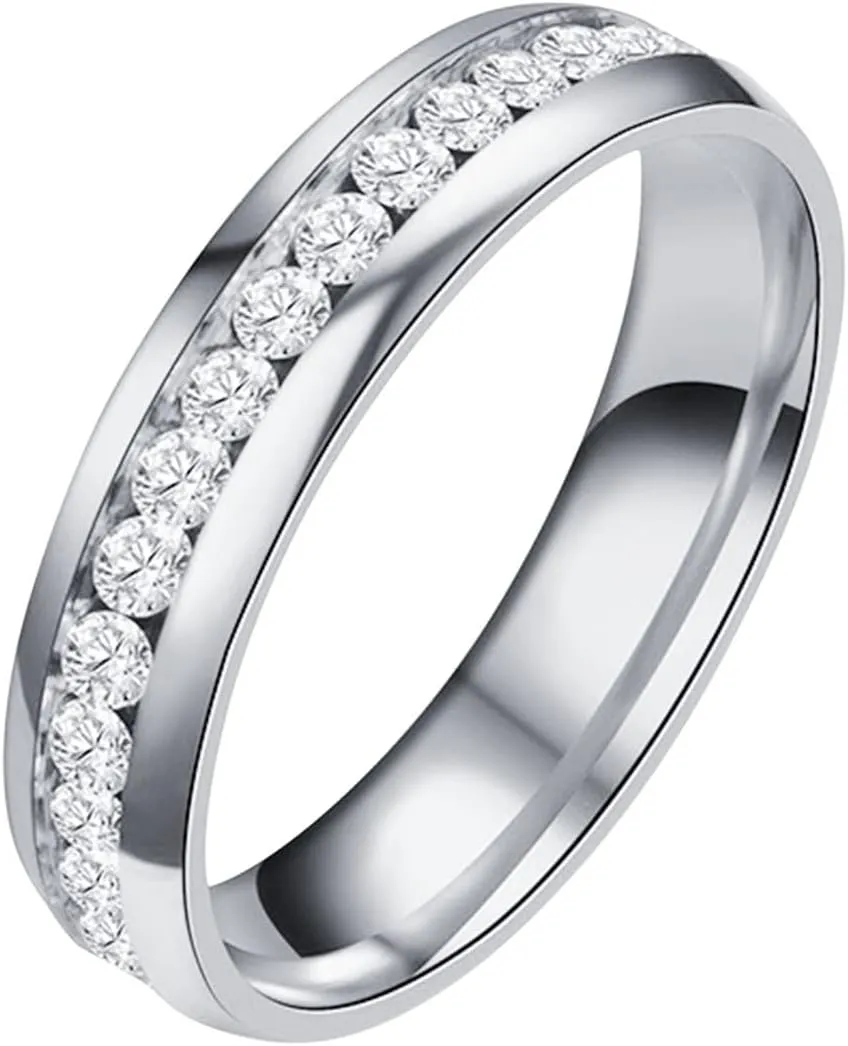 Wedding Band for Women,Gold Plated Solid Sterling Sliver Tiny Cubic Zirconia Inlaid Rings Stackable Eternity Promise Rings