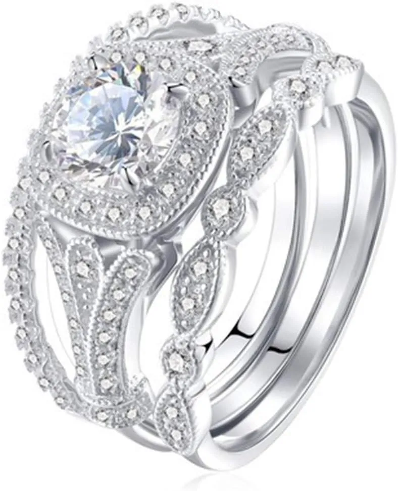 Wedding Bands for Women Round Cut Solitaire CZ Engagement Rings promise rings for her 925 Silver Bridal Ring Sets