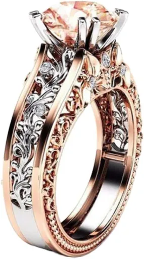 Wedding Engagement Ring Rose Gold Round Cut Cubic Zirconia Floral Vintage Engagement Rings for Women Finger Ring