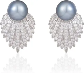 Wedding Pearl Earrings for Women Brides Silver Pearl Cluster Drop Stud Earrings Rhinestone Prom Bridal Earring Sparkly Cubic Zirconia Wedding Jewelry Bridesmaid Gifts