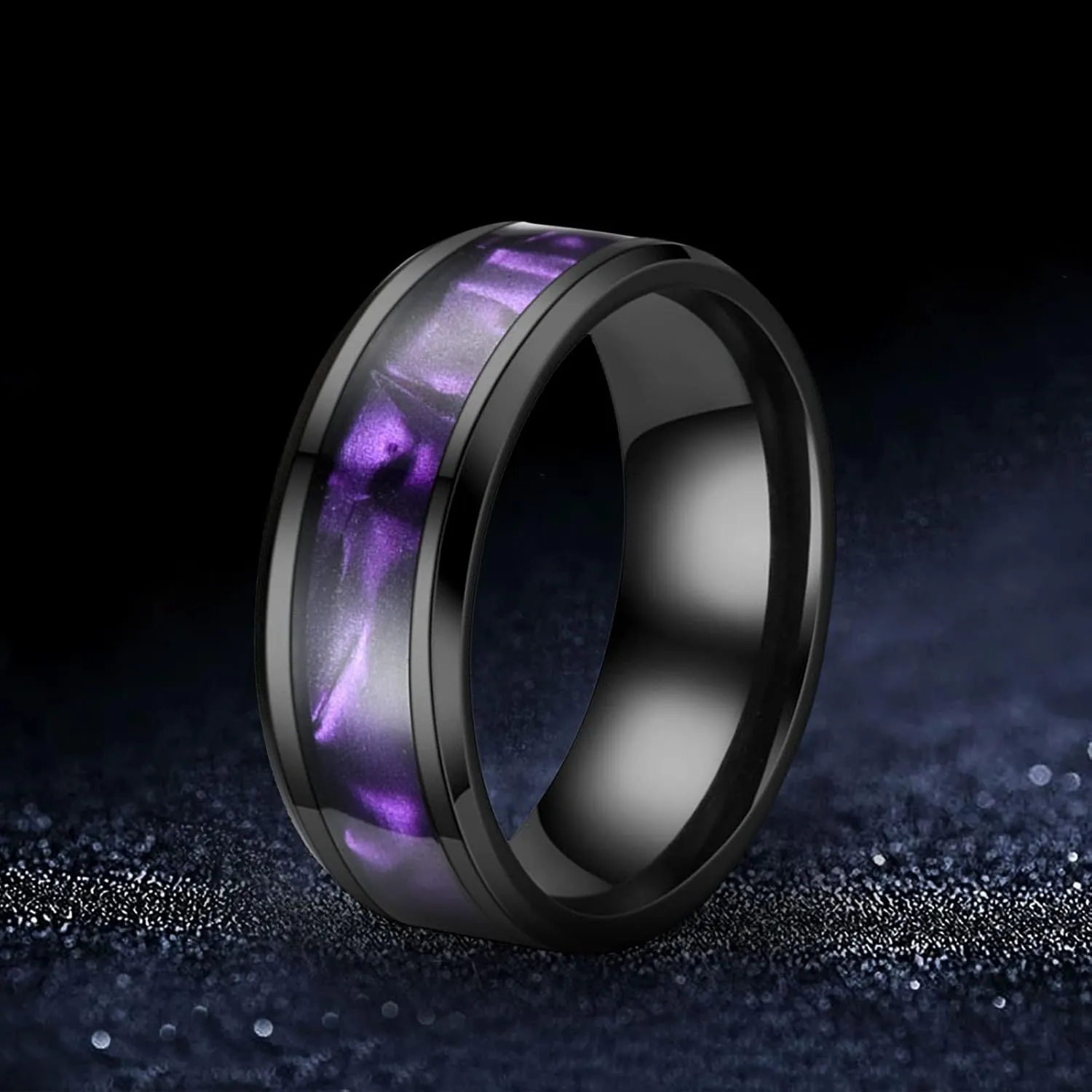 Wedding Promise Engagement Stackable Band Mens Black Tungsten Carbide Wedding Ring Inlaid Mens Ring Comfort Fit