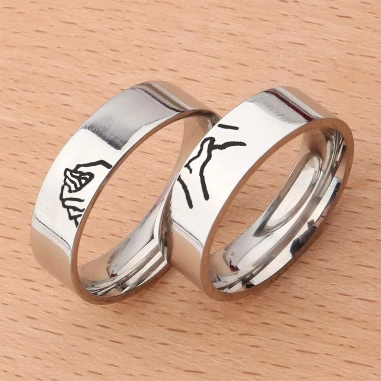 Wedding Rings Stainless Steel, Simple Engagement Ring Hand in Hand for Engagement Anniversary Valentine