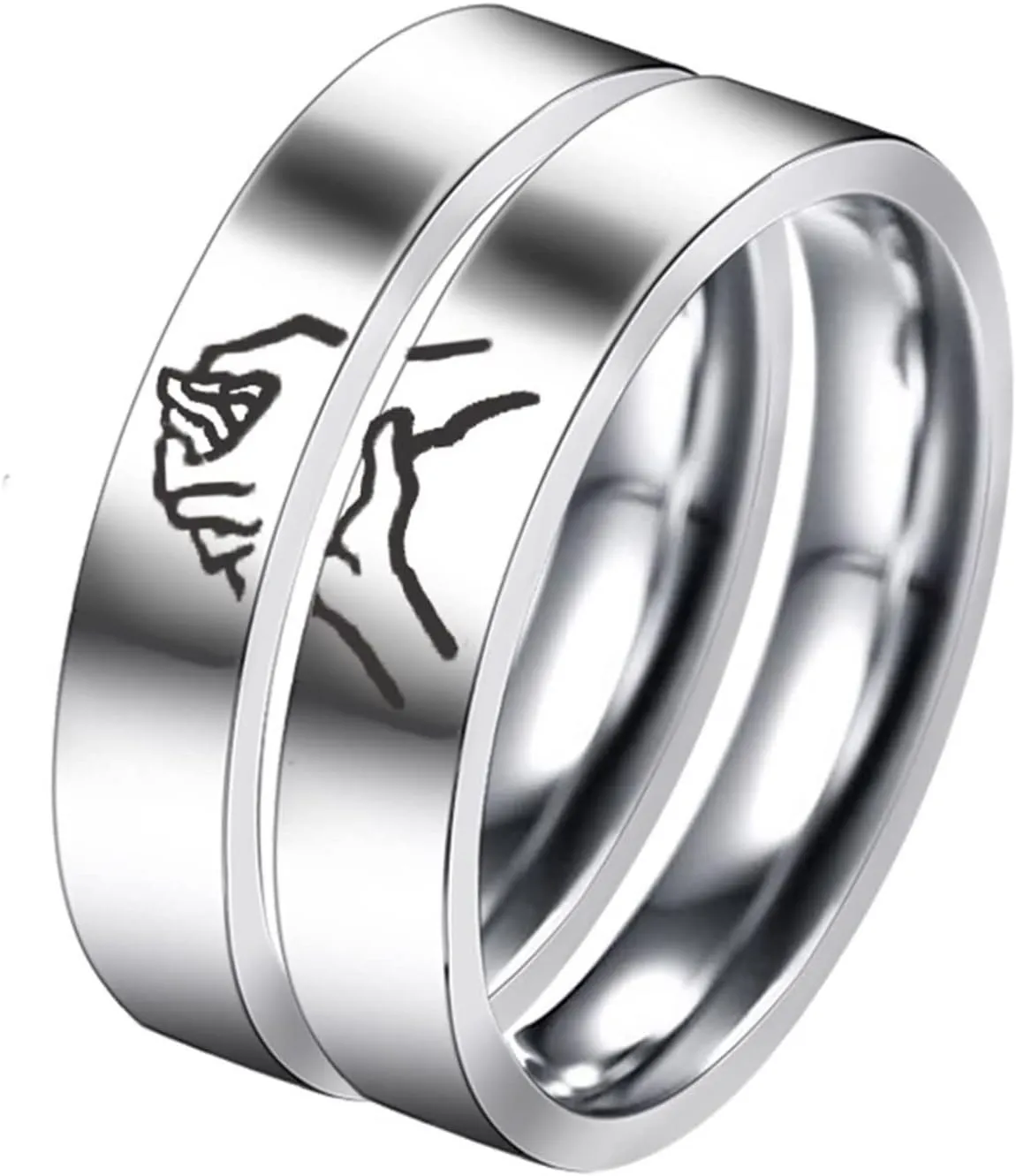 Wedding Rings Stainless Steel, Simple Engagement Ring Hand in Hand for Engagement Anniversary Valentine