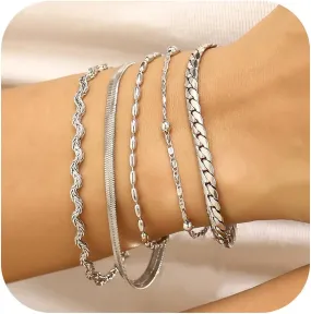 wgoud Dainty Gold Chain Bracelets, 14K Real Gold Plated Link Bracelets for Women, Trendy Stackable Bracelet Set, Waterproof Adjustable