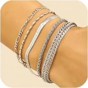wgoud Gold Bracelets for Women Trendy, 14K Real Gold Plated Link Chain Bracelets for Women Waterproof, Adjustable Gold Stack Bracelet Set Jewelry Gifts for Women.