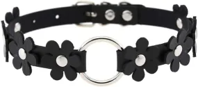 Women Flower Choker Necklace Adjustable Costume Cosplay Nightclub Party Handmade Leather Neck Collar Choker