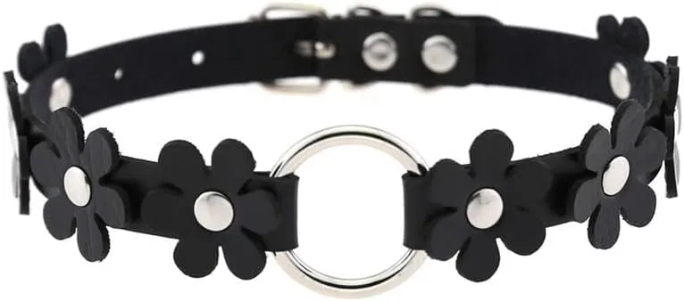 Women Flower Choker Necklace Adjustable Costume Cosplay Nightclub Party Handmade Leather Neck Collar Choker