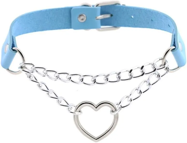 Women Heart Chain Choker Necklace Adjustable Handmade Hip Hop Costume Cosplay Nightclub Punk Neck Collar Choker