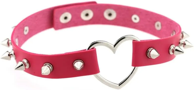 Women Heart Choker Necklace Adjustable Handmade Hip Hop Costume Cosplay Nightclub Punk Rivet Neck Collar Choker