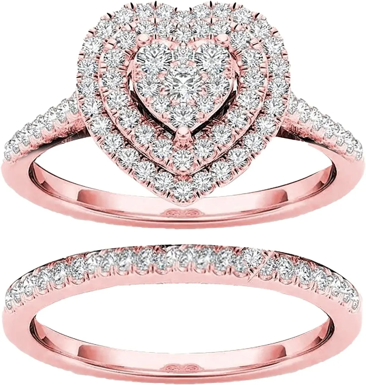 Women Heart Cut Silver Gold Wedding Band Set Diamond Engagement Rings with Cubic Zirconia for Valentine Day