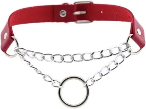 Women Leather Neck Collar Choker Necklace Handmade Adjustable Hip Hop Costume Cosplay Nightclub Chain Punk Choker
