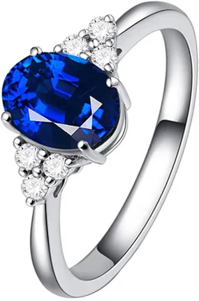 Women Sapphire Engagement Rings Elegant Oval Solitaire Inlaid Zircon Bridal Wedding Band Simple Anniversary Rings (Blue, 7)