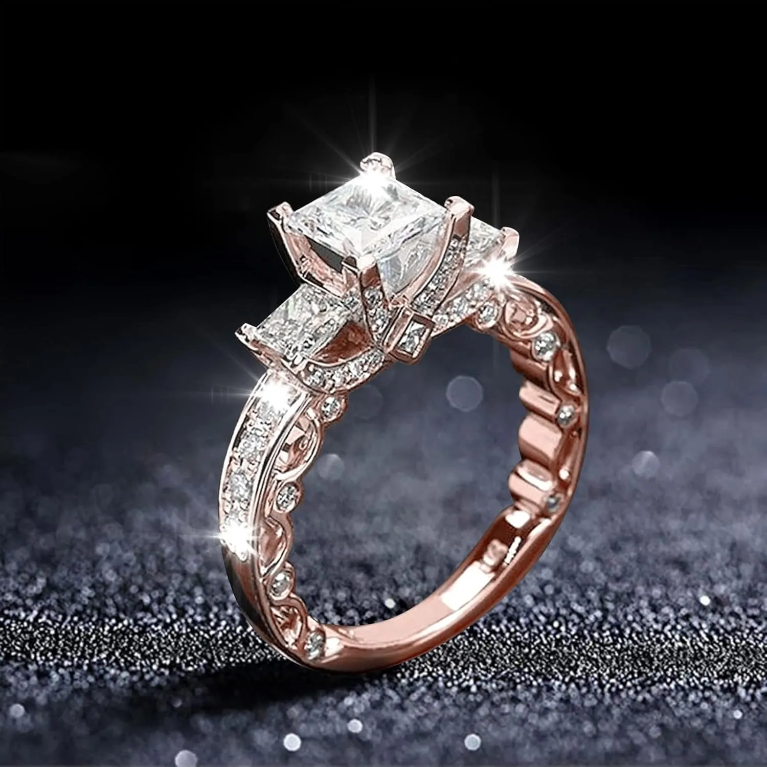 Women Simulated Diamond Rings Bridal Wedding Band Engagement Ring Anniversary Jewelry (Rose Gold-b, 9)