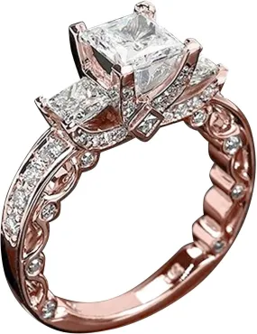Women Simulated Diamond Rings Bridal Wedding Band Engagement Ring Anniversary Jewelry (Rose Gold-b, 9)