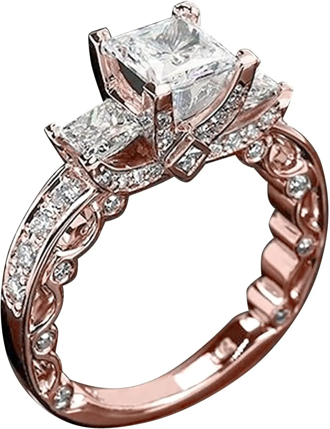 Women Simulated Diamond Rings Bridal Wedding Band Engagement Ring Anniversary Jewelry (Rose Gold-b, 9)