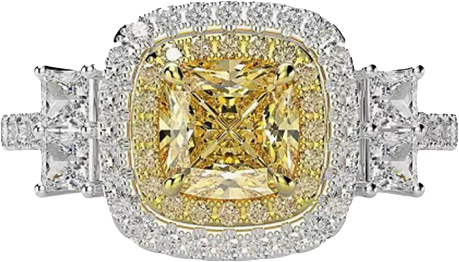 Women Square Zircon Ring Engagement Ring CZ Simulated Diamond Wedding Bands Anniversary Ring for Wife (Gold, 8)