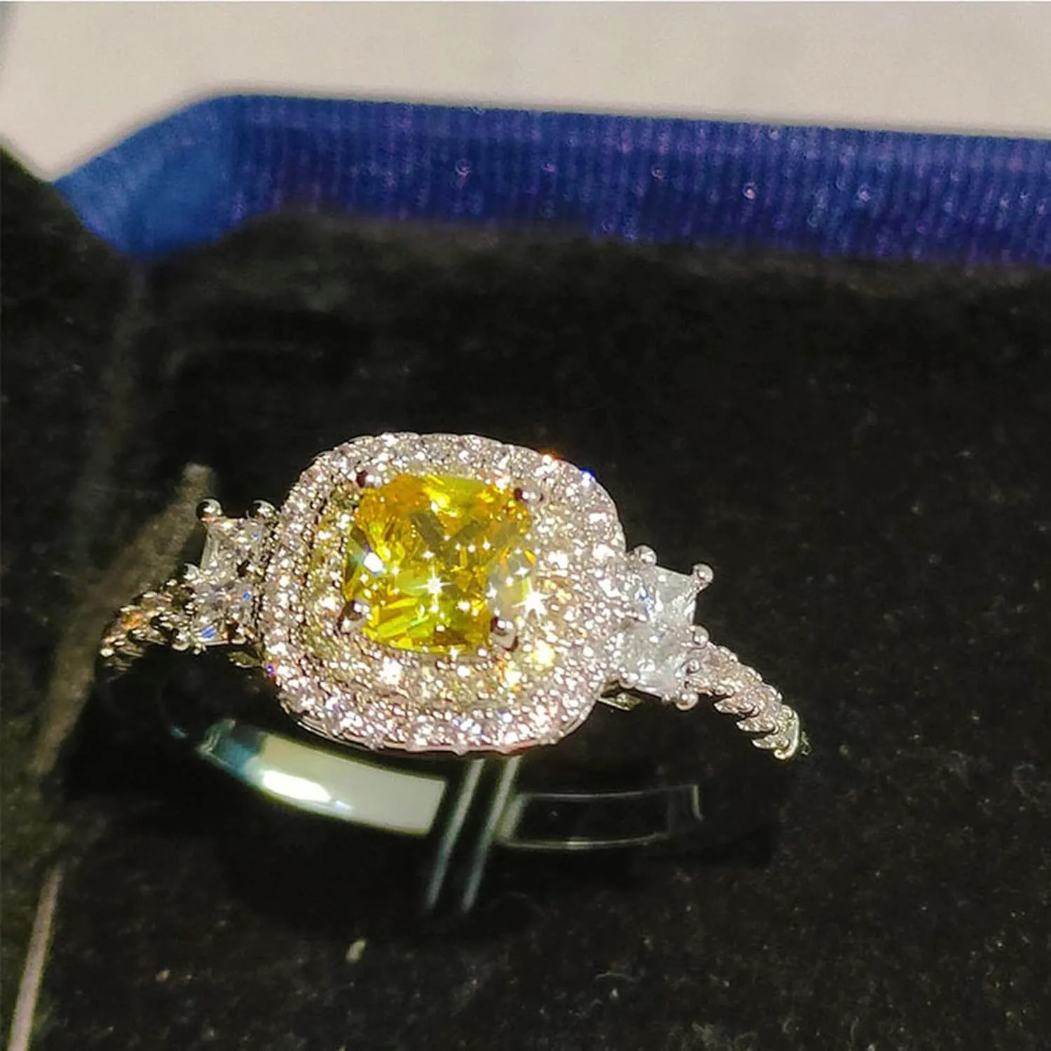 Women Square Zircon Ring Engagement Ring CZ Simulated Diamond Wedding Bands Anniversary Ring for Wife (Gold, 8)