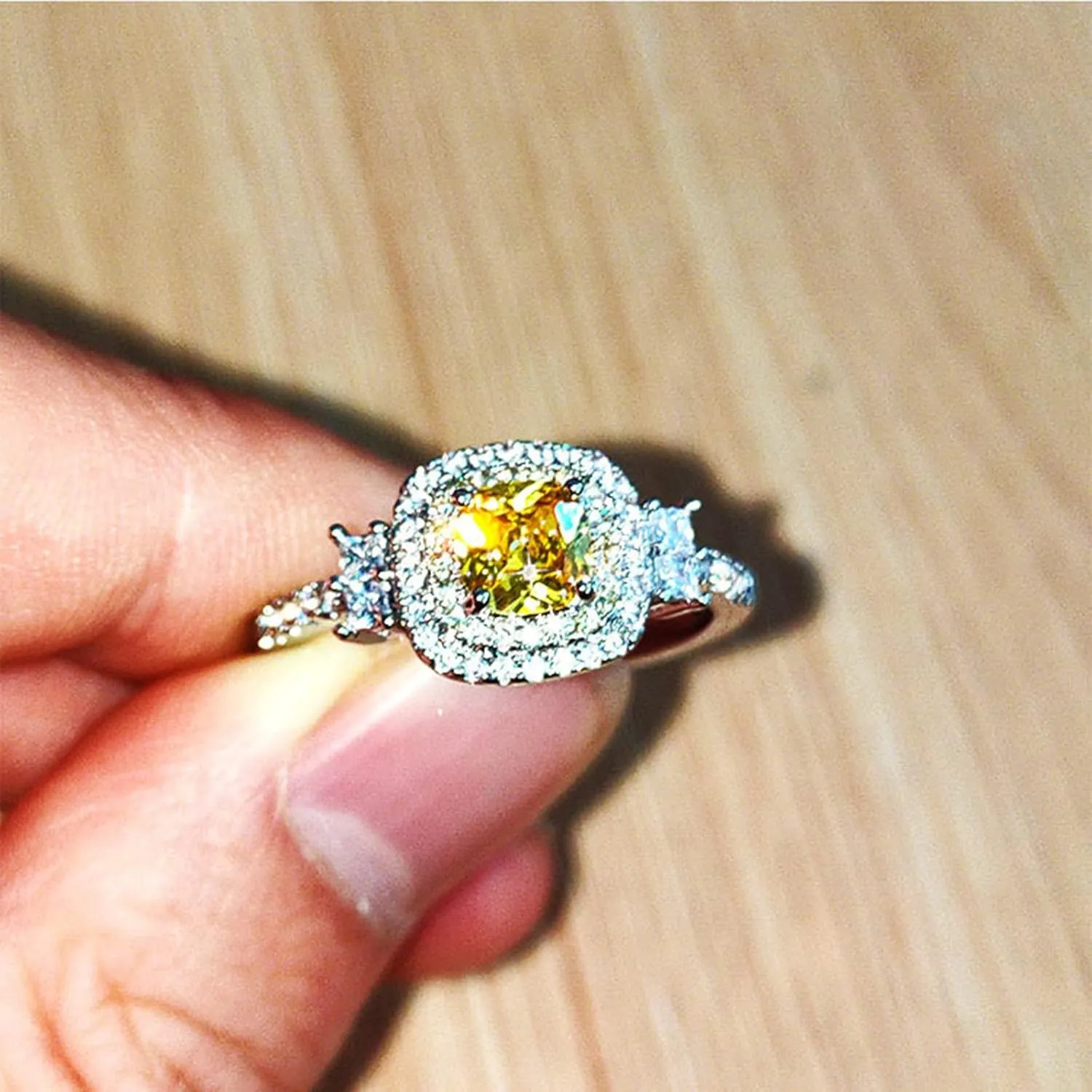 Women Square Zircon Ring Engagement Ring CZ Simulated Diamond Wedding Bands Anniversary Ring for Wife (Gold, 8)