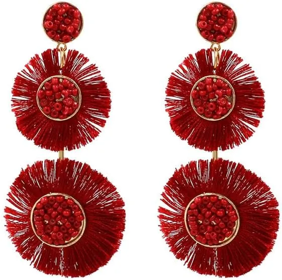Women Thread Tassel Drop Dangle Earrings Dangling Bohemian Statement Costume Party Fringe Earrings Handmade Unique Birthday Gift